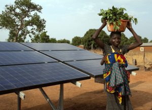 African business woman enjoying solar power